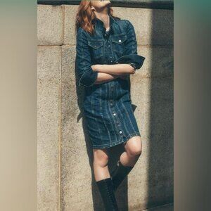 White House Black Market WHMB denim snap-front dress or coat, size 4